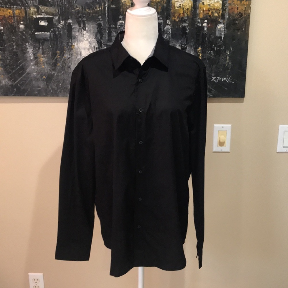 Nwt Dkny Women’s Black/Grey Inside Collar Button Down Long Sleeve Shirt-Size L